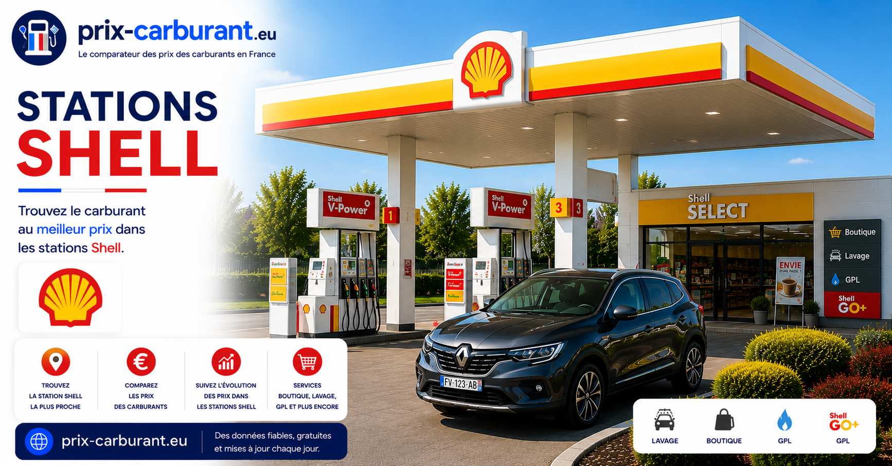 Prix carburant Shell aujourd'hui en France — Gazole 2,328 € · 74 stations